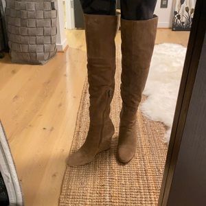 New in box, Via Spiga camel suede over the knee boots.